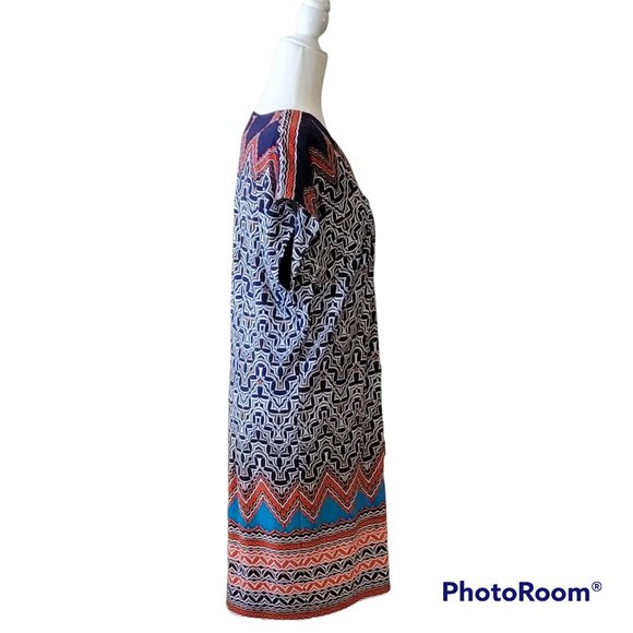 Laundry By Shelli Segal Navy Blue White Orange Print Shift Dress Size M - Picture 4 of 11